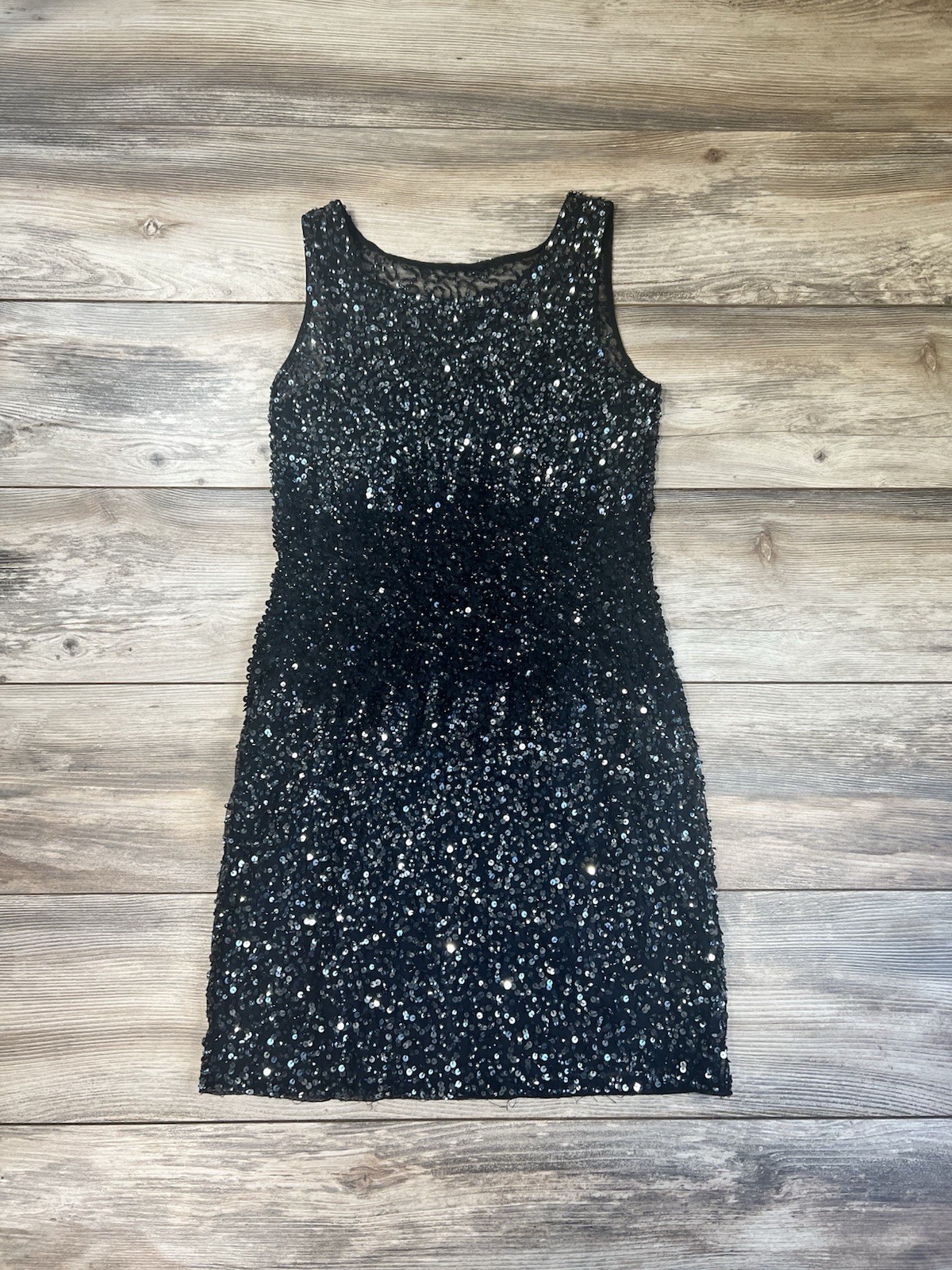 Adrianna Papell Sequin Overlay Spaghetti Strap Lining Sleeveless Dress Size 6
