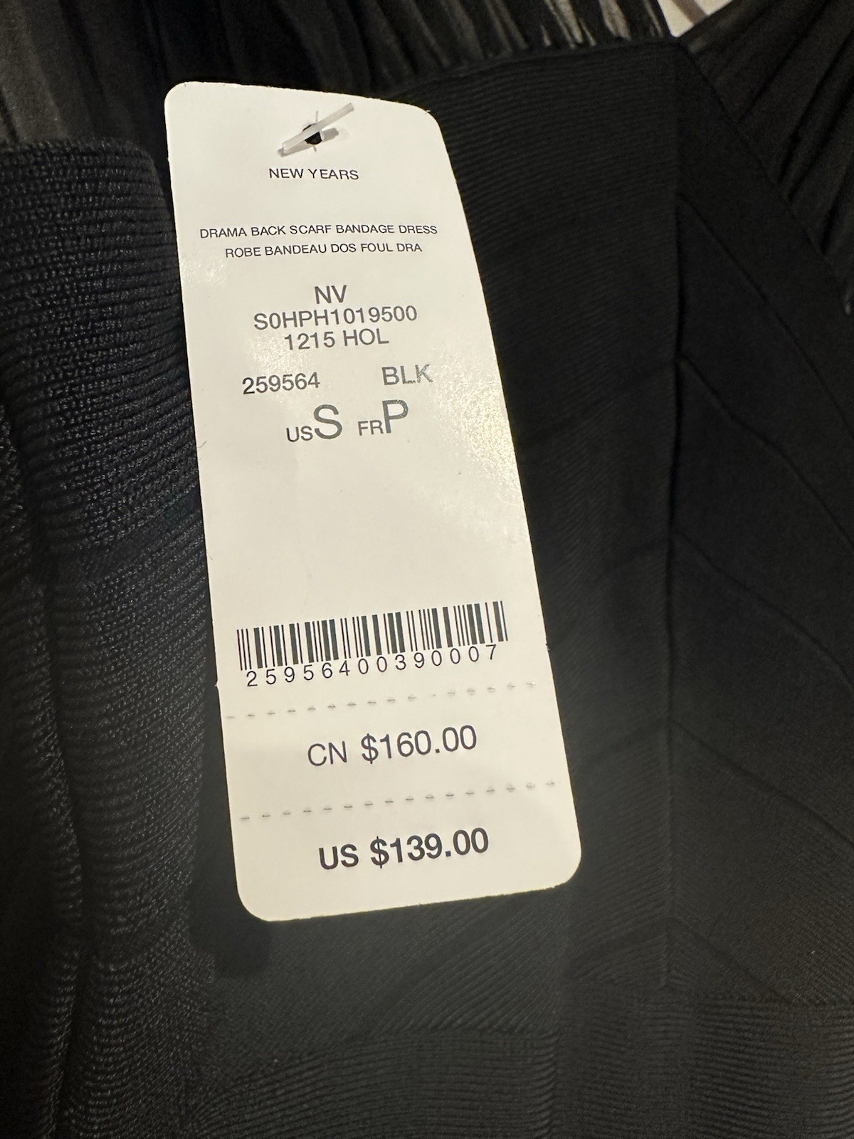 Bebe Dress Black Cocktail Bodycon Sheer Back Scarf S MSRP $139 NEW w/ TAG