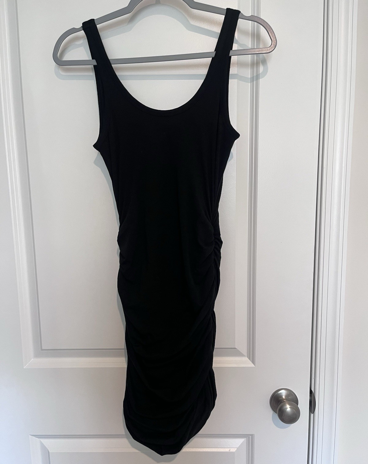 Express Black Solid Ruched Stretch Sleeveless Scoop Neck Bodycon Midi Dress XS