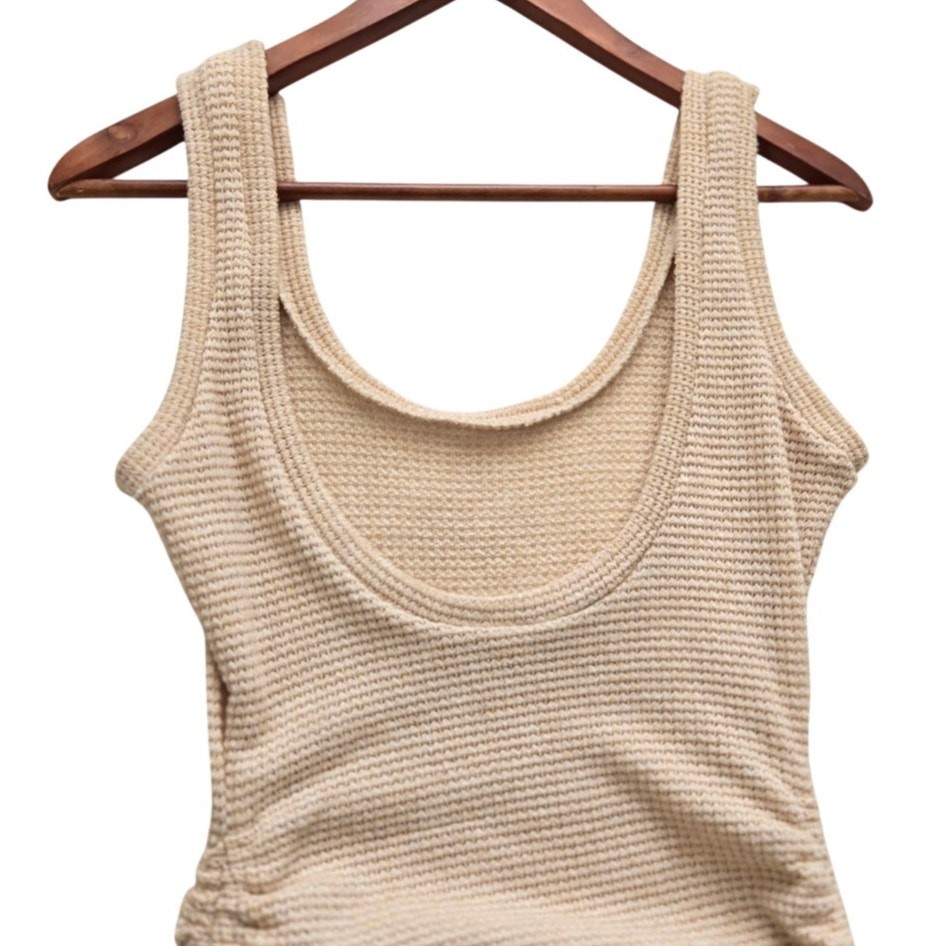 Waffle Knit Sleeveless Tank Dress Drawstring Sides Sexy Bodycon Beachcore M