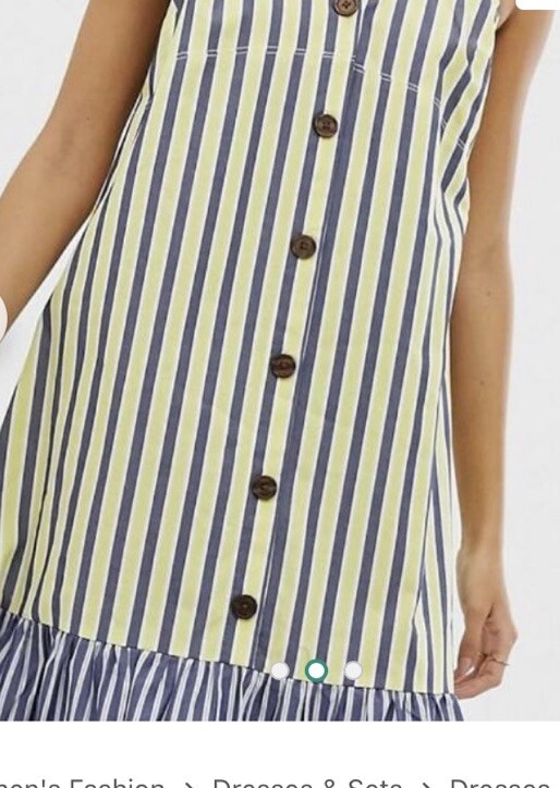 ASOS Sundress Blue Yellow Stripe Peplum Midi Smock Button Front Tie Sleeves US 0