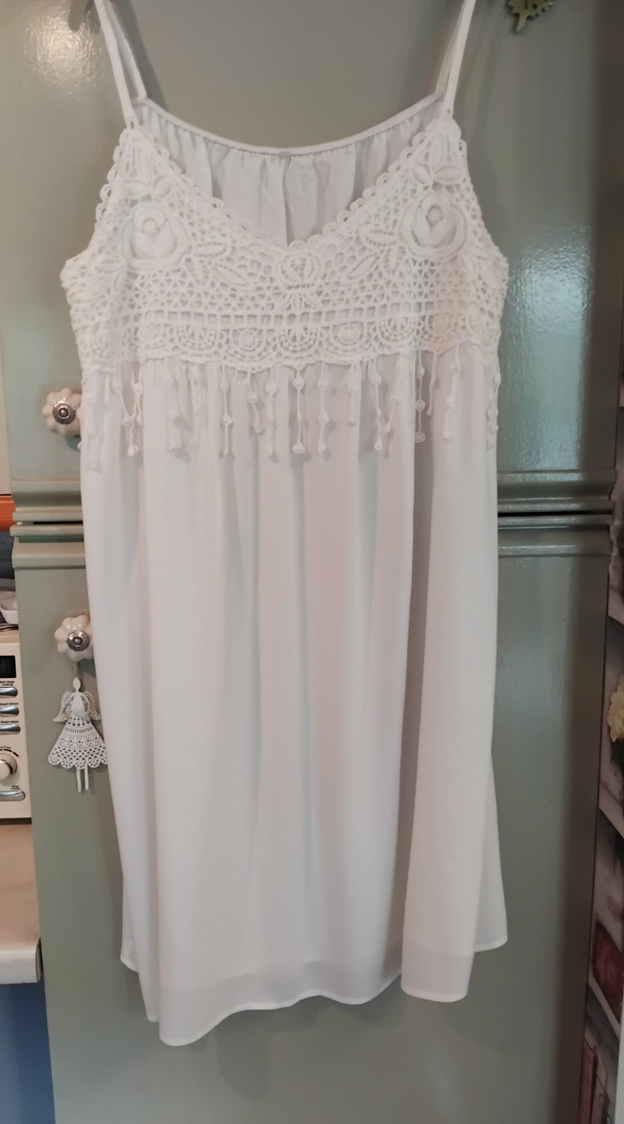 White Vest Slip Dress Boho Crochet Detail Beach Cover Up Nightie 5XL UK 20