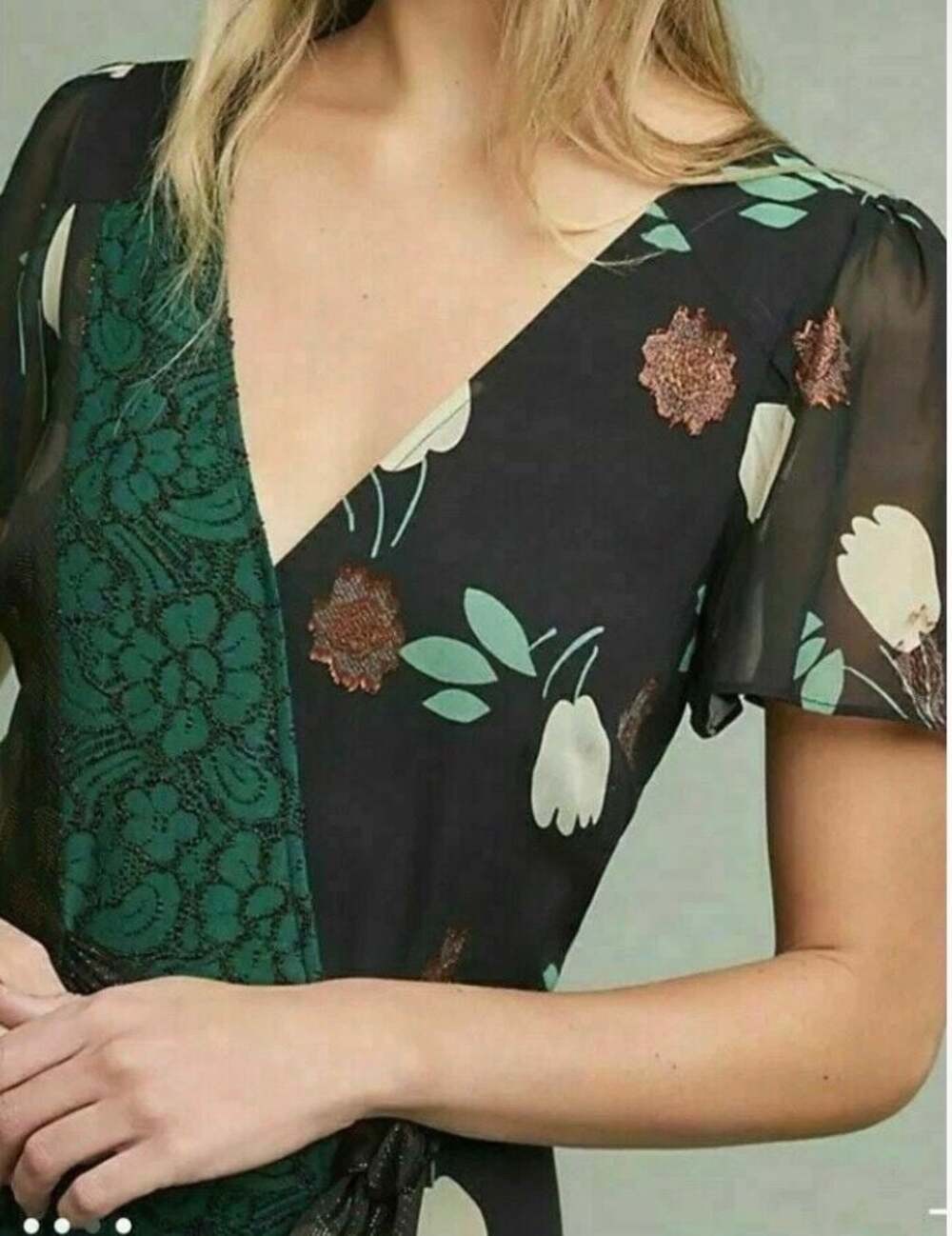 Moulinette Soeurs Anthropologie Ciao Bella Mixed Media Floral Lace Wrap Dress