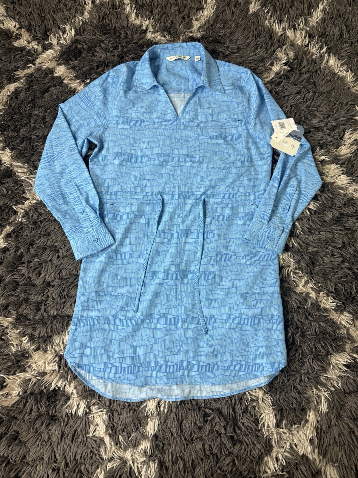 Shore To Summit Shirt Dress Womens Medium M Blue Long Sleeve Pattern Drawstring