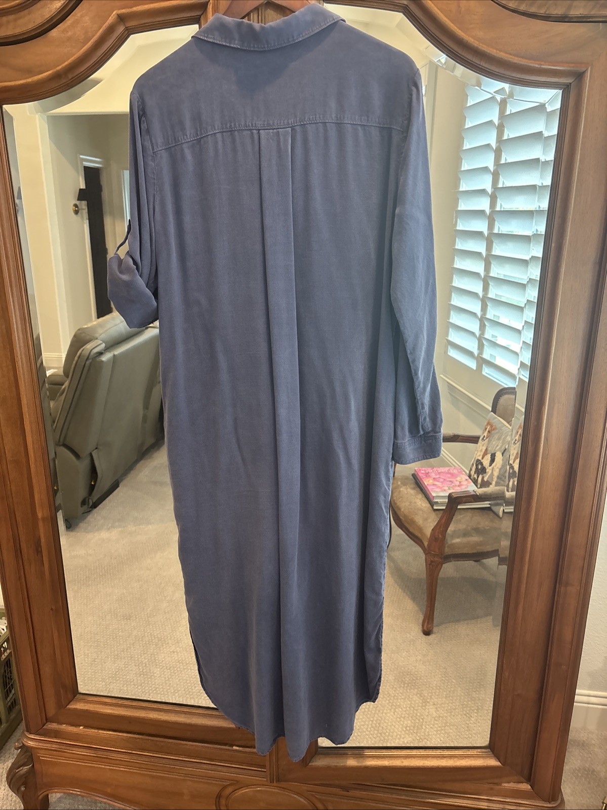 Rare Anthropologie Cloth & Stone Blue Dress Maxi Pockets Button Up Tencel