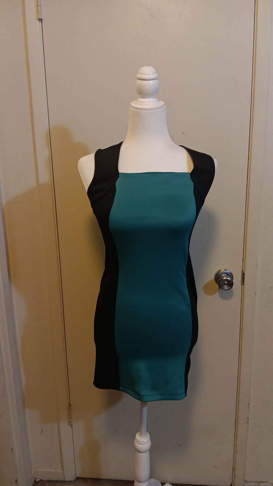 FOREVER 21 S Teal/Black Colorblock Sleeveless Bodycon Dress Zip Back