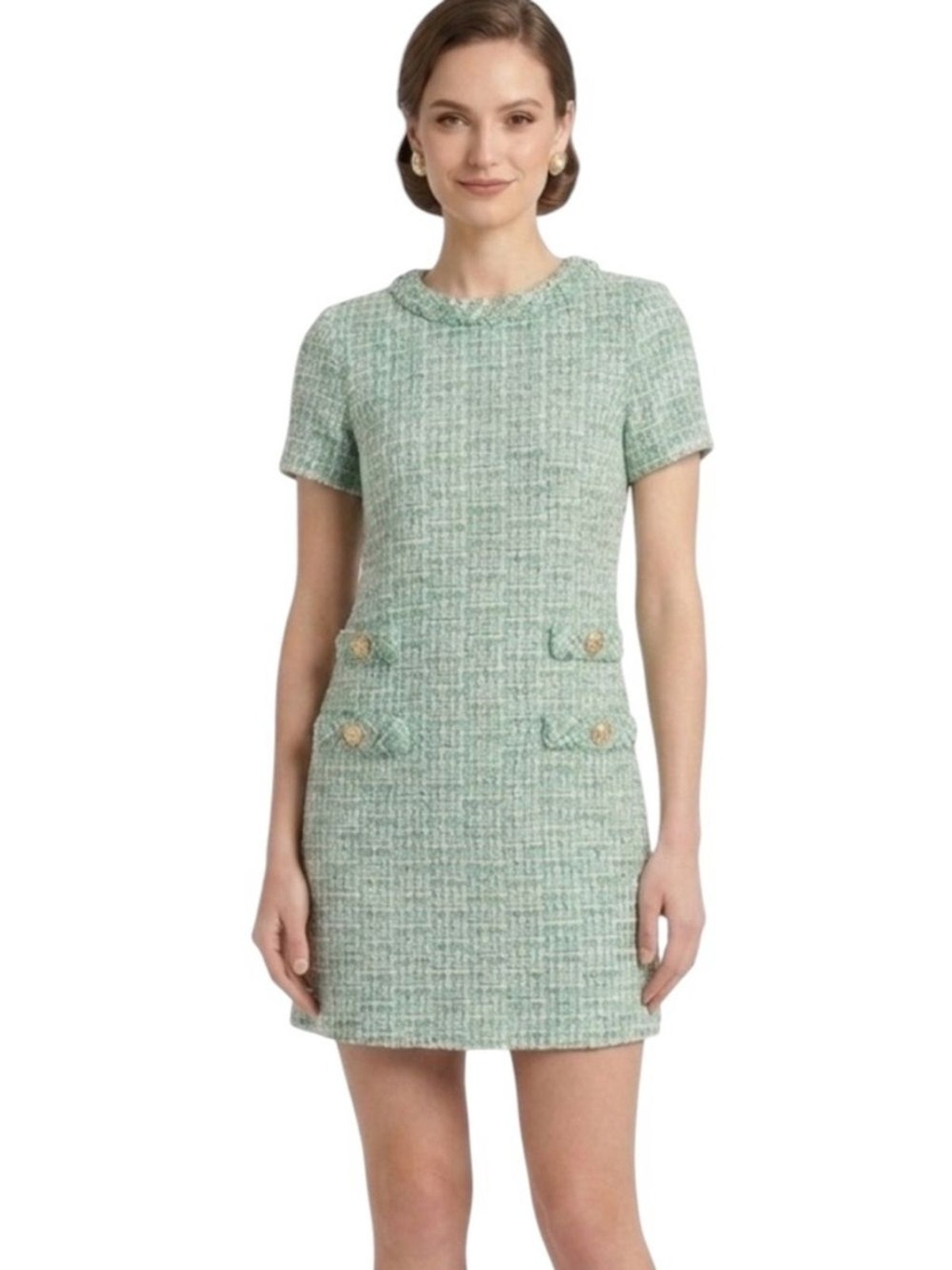 LN Tuckernuck Jackie Mint Green Tweed Shift Mini Dress in Seaglass – M