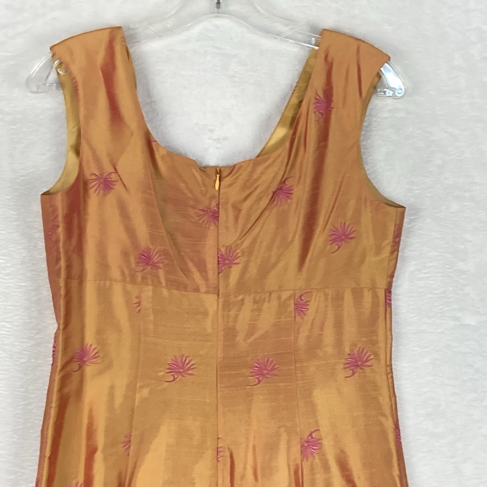 Finity Dress Womens 6 Orange Pink Midi Silk Embroidered Empire Waist Summer Y2K