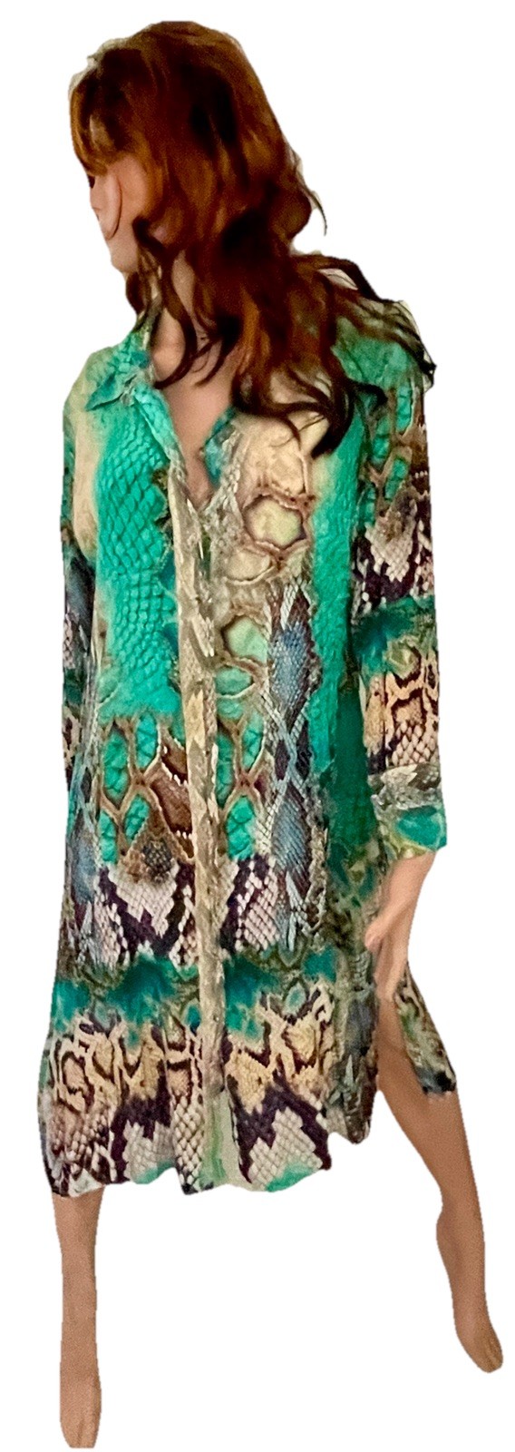 Fabulous Jewel Tone REPTILE Crocodile Snakeskin Print Shirtwaist DRESS Large