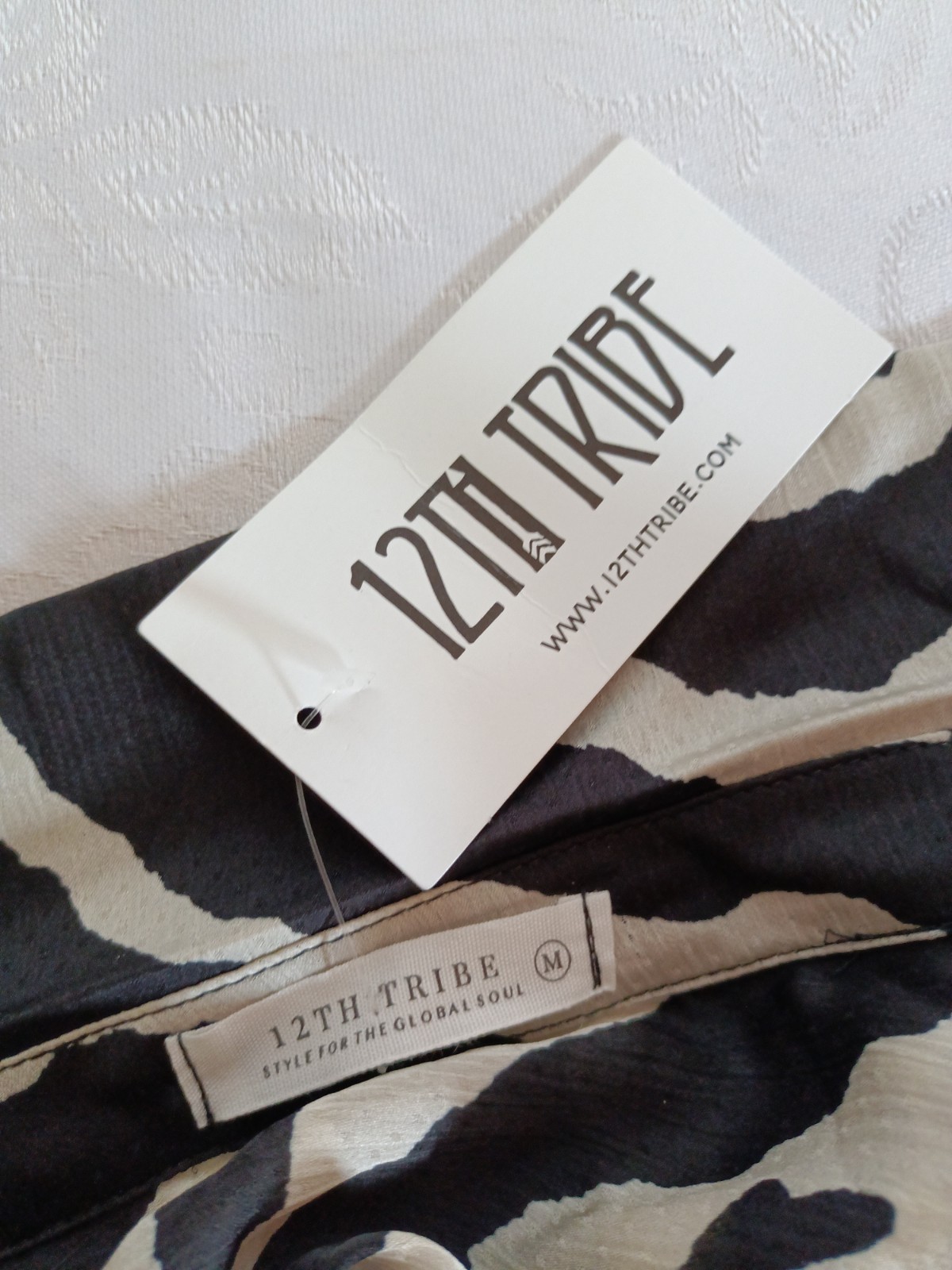 NWT 12th Tribe Wrap Maxi Dress Collared Zibra Print Long Sleeve M Cream Black
