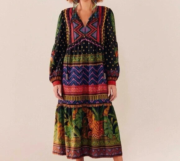Farm Rio Tapestry Forest Midi Dress Multi Black XS;NWT