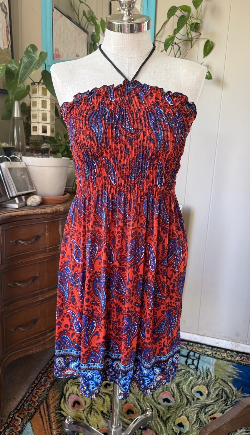 Just Love Mini Sun Dres/ Cover Up Smocked Bust Vibrant Colorful Paisley 1X