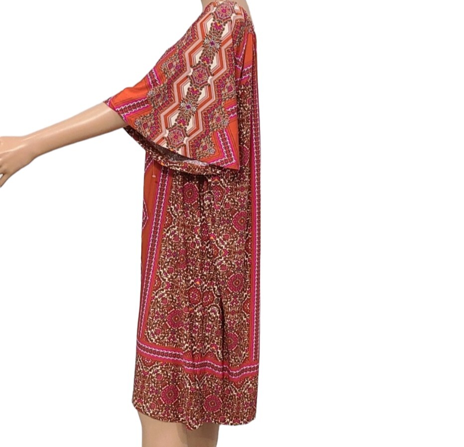 GRACE DRESSES Triangle Floral Print Dress Size 3X Orange Pink Geometric Shift