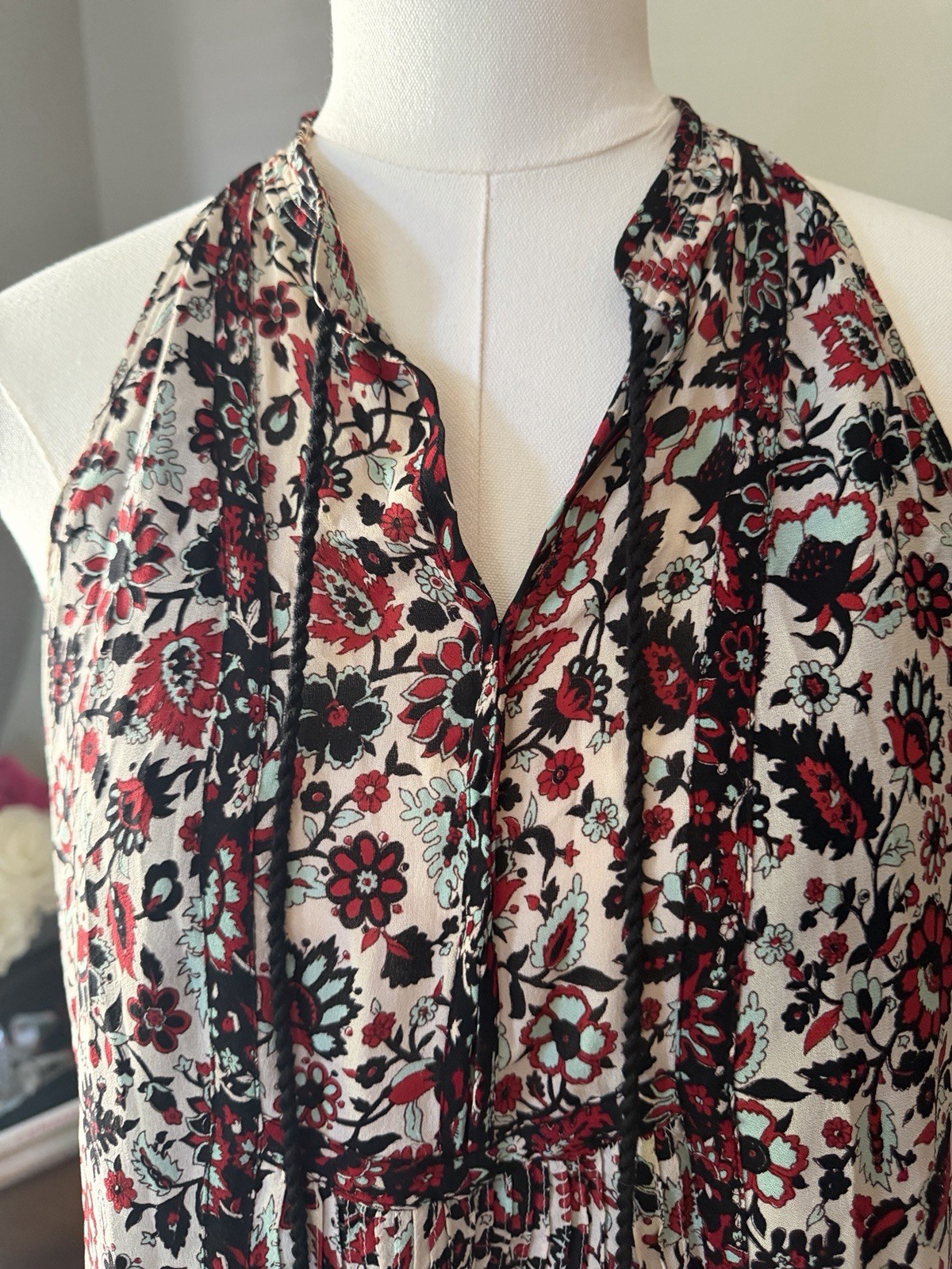 A.L.C. 100% Silk Boho Floral Halter Mini Dress Size 8 Tassel Tie