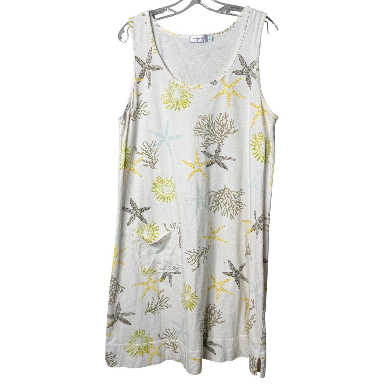 Fresh Produce Tank Dress omens XL Yellow Coastal Beach Print Starfish Lagenlook