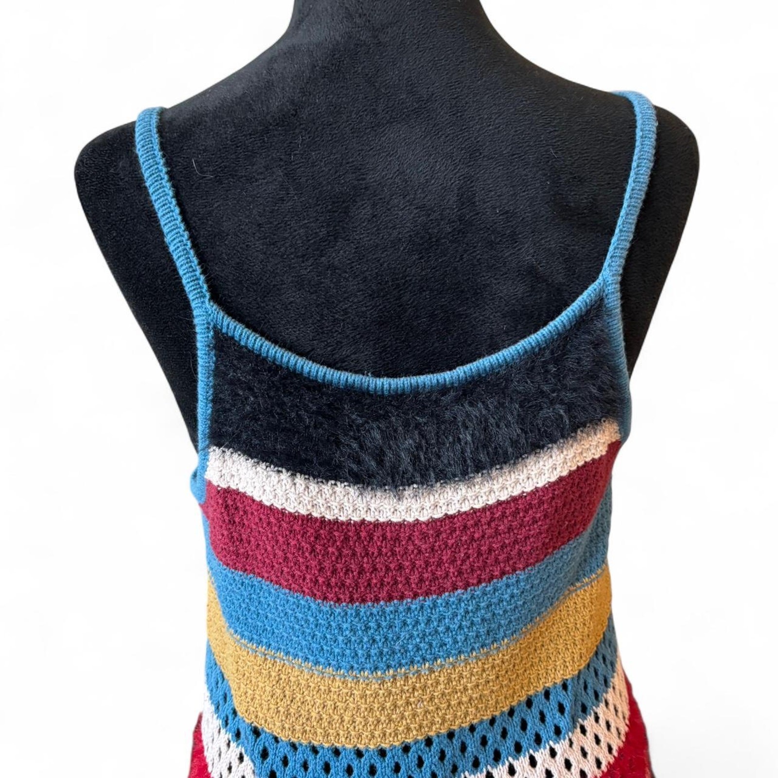 Striped Crochet Maxi Dress – Boho Fuzzy Knit M