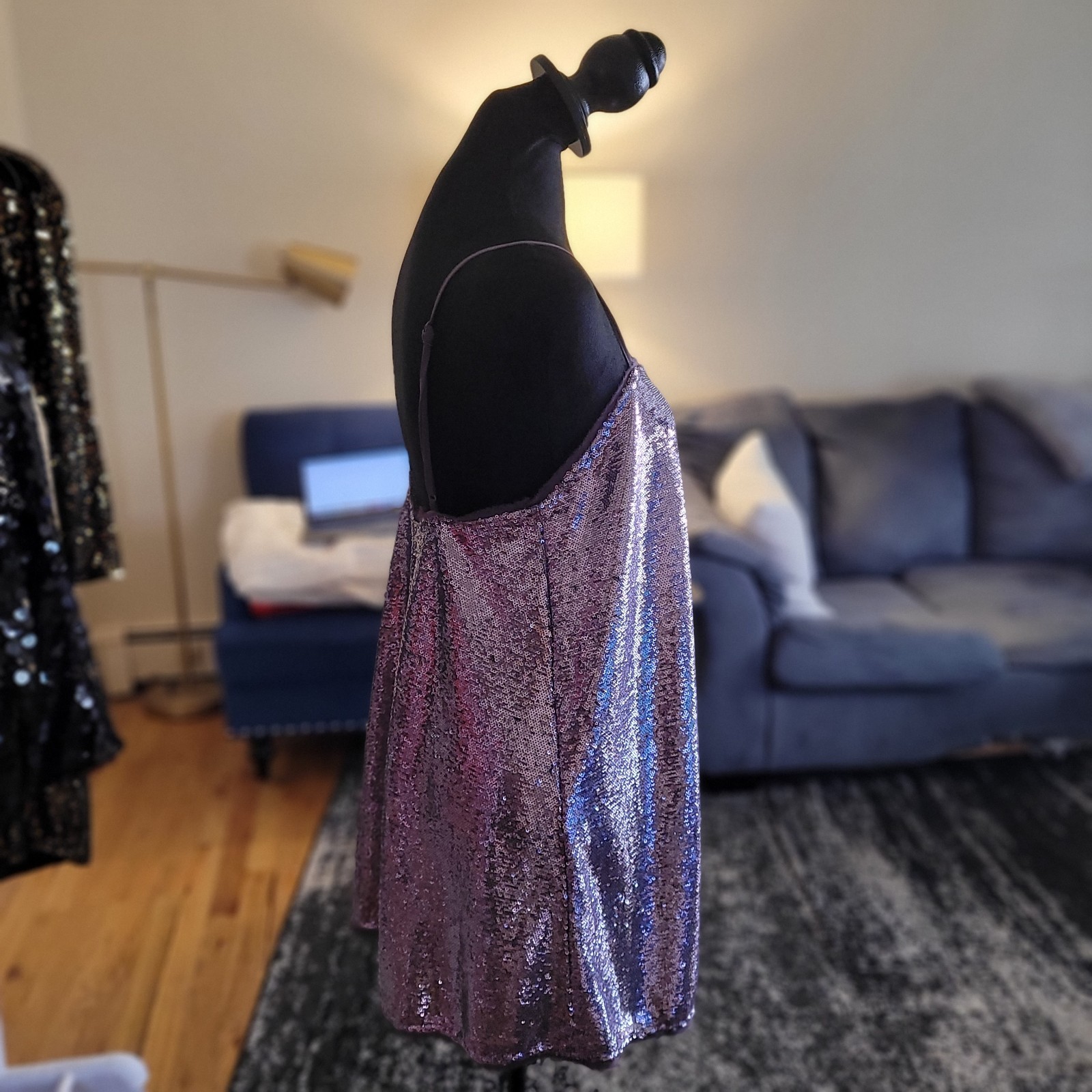 Free People Intimately Time To Shine Sequin Purple Mini Slip Dress Size Medium