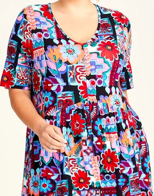 TS TAKING SHAPE plus size S-M / 18 Natural Portofino Dress colourful stretch NWT