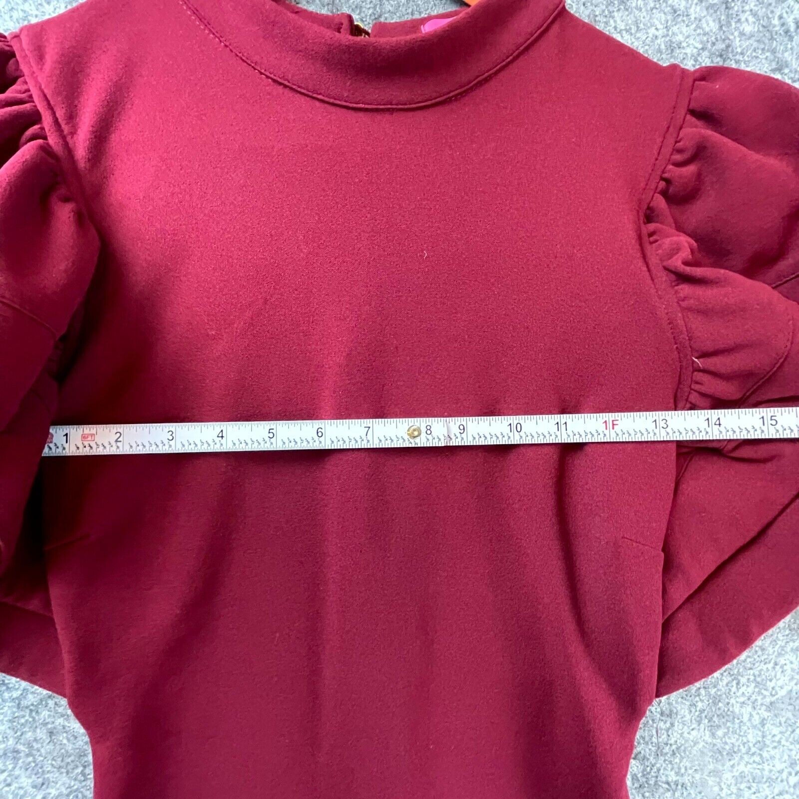 Xtaren Dress Medium Red Stretch Big Ruffle Sleeve Keyhole Back Fitted Modern