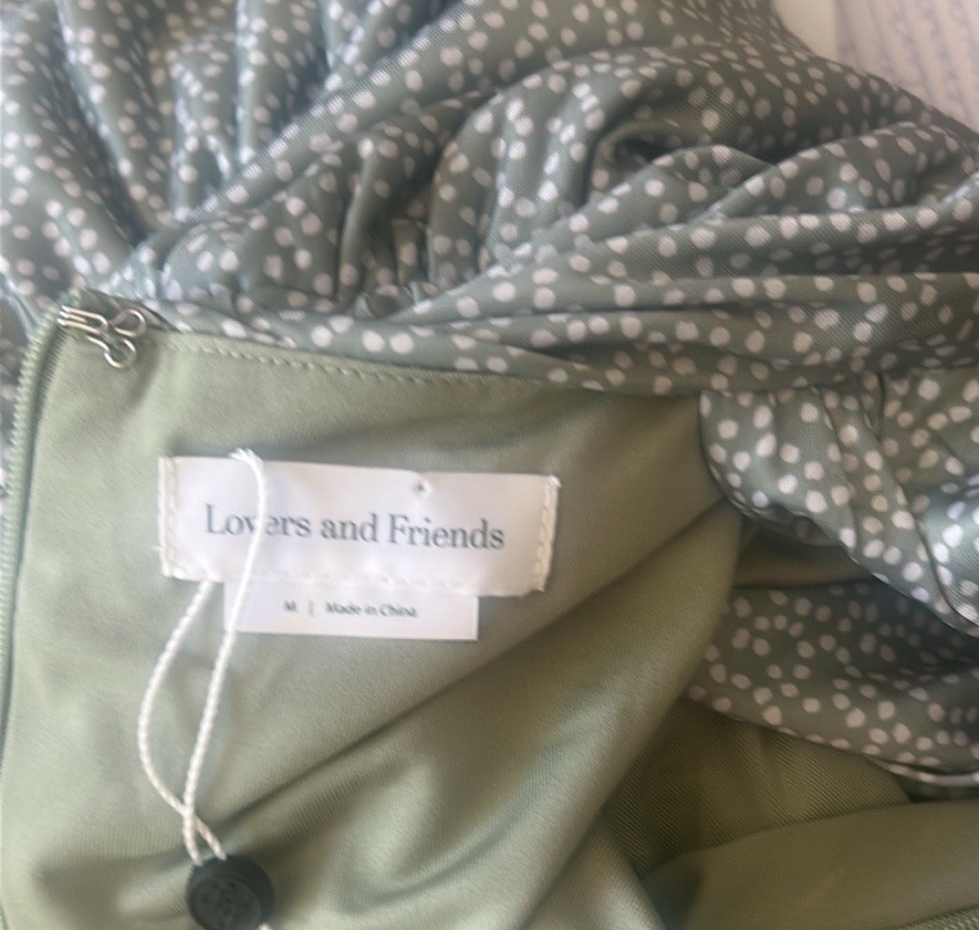 Lovers + Friends Maysen Dot Riches In Sage Bodycon Ruched Dress Size Medium NWT