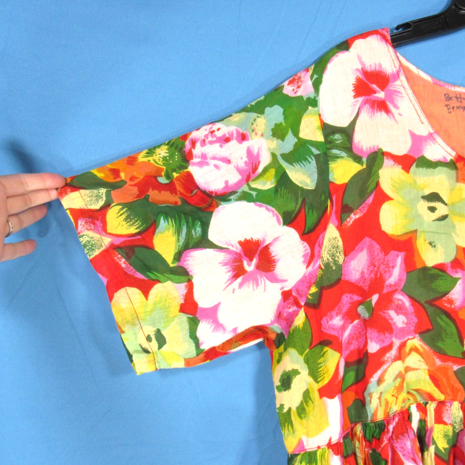 MS. MODA Thin COTTON Multicolor TROPICAL PRINT 1/4 Button MAXI SHIRT DRESS Sz 1X
