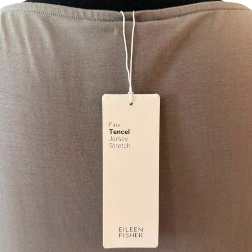 Eileen Fisher Taupe Grey Stretch Jersey Pockets Sleeveless Midi Dress Large NWT