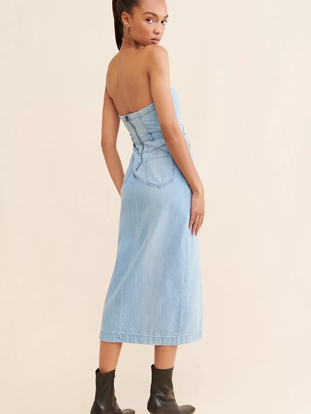 Free People Picture Perfect Light Wash Denim Strapless Dress