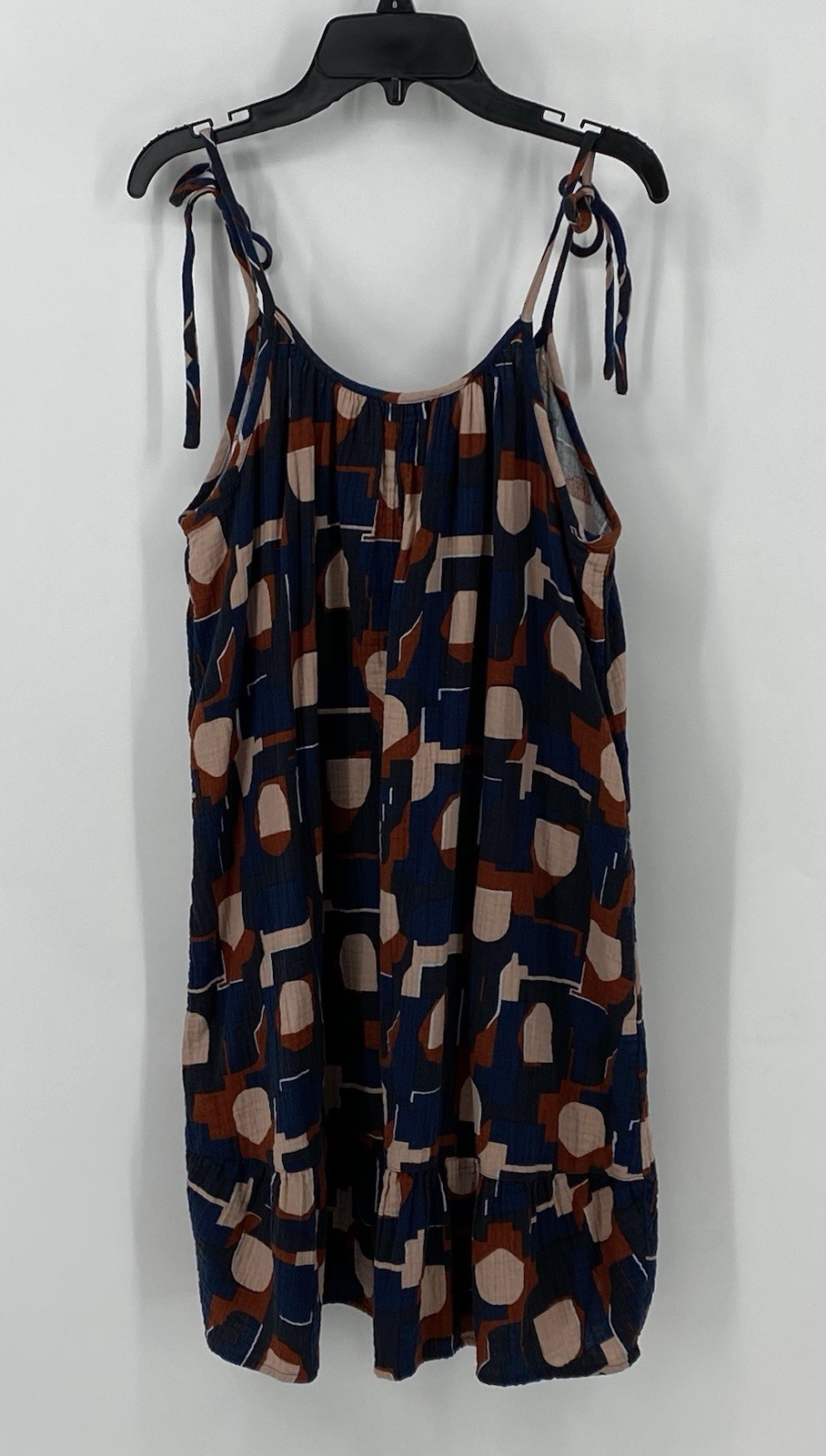 Madewell Preowned Womens Tie Strap Ruffle Hem Dress in Color Collage Navy Small