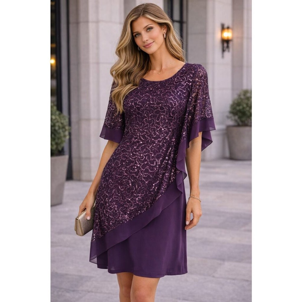 Roz & Ali Purple Sequined Midi Dress