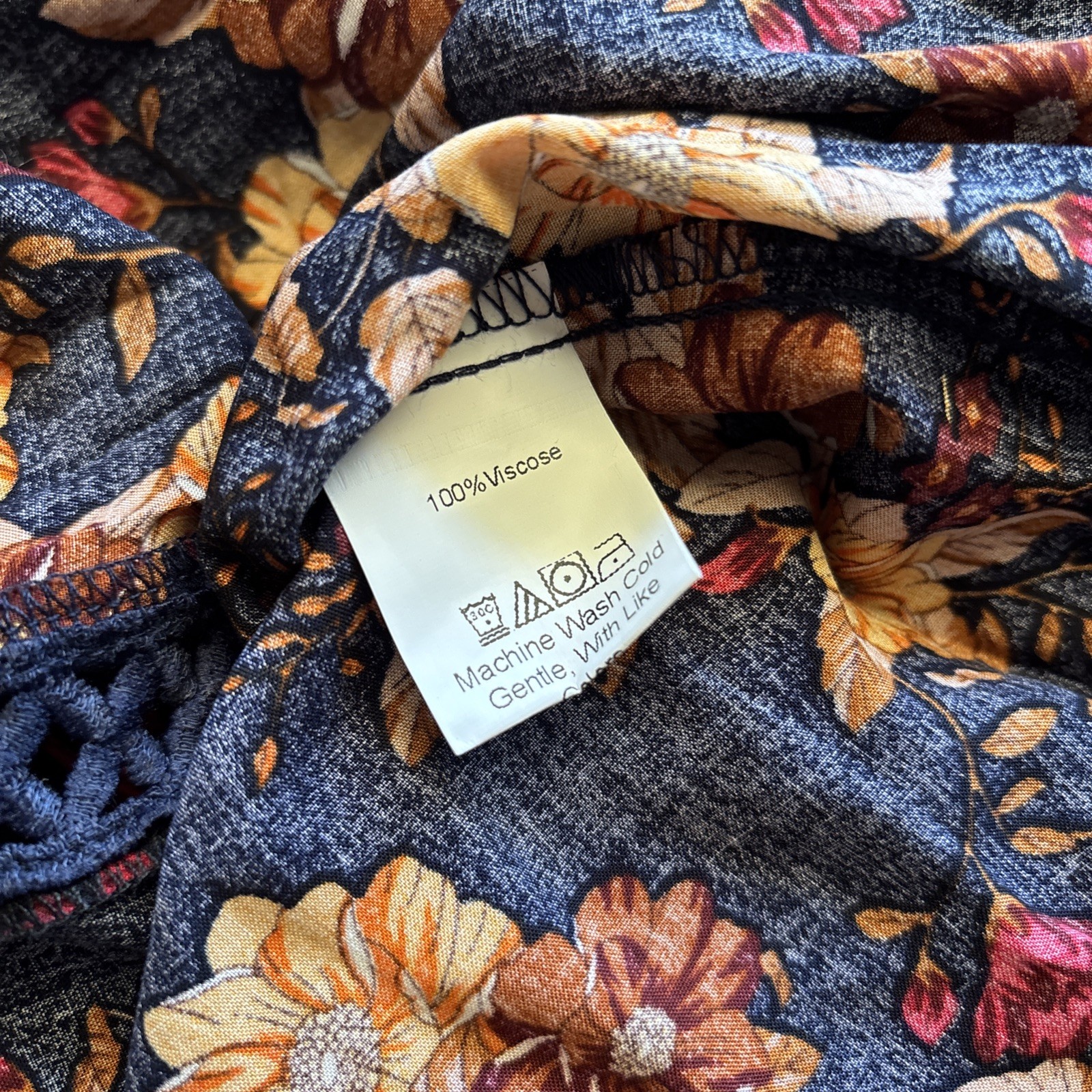 NWT Rusttydustty Dress Womens 1X Boho Long Sleeve Navy Floral V Neck Botique