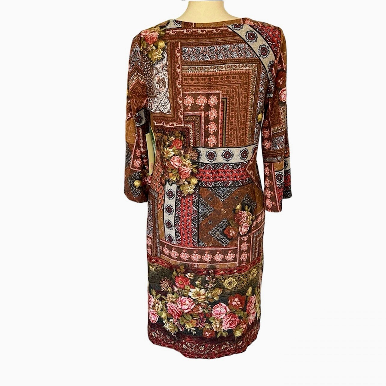 Patchwork Floral Pullover Dress Size Small Midi Shift Dress Casual Boho