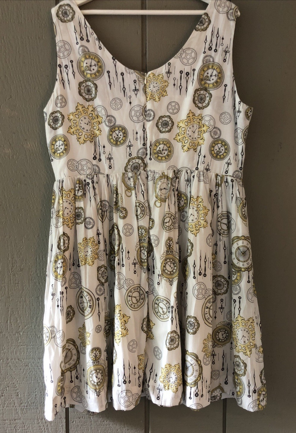 Bea & Dot for Modcloth Womens Clock Gears Fit Flare Pleated Teacher Dress Sz 2X