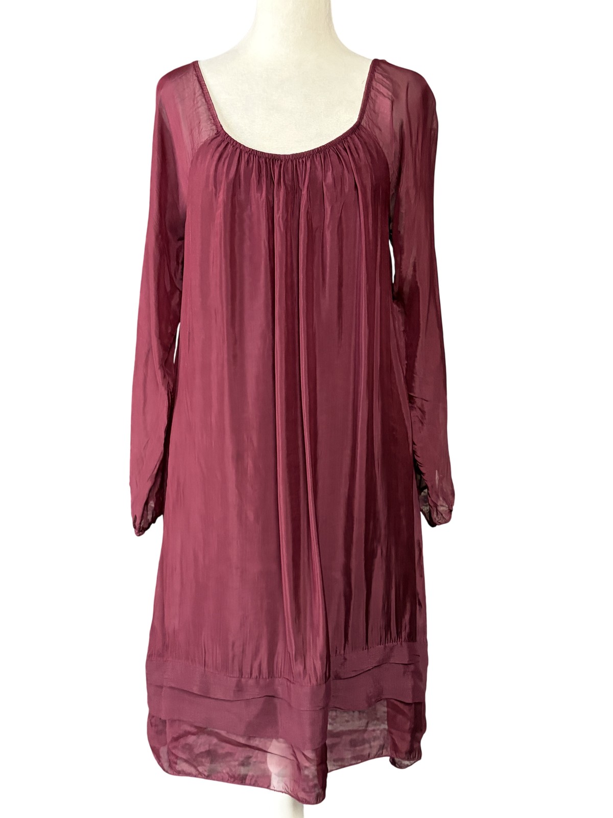 ADOIRE Womens Small Purple Silk Blend Swing Dress Scoop Neck Mini Lined Italy