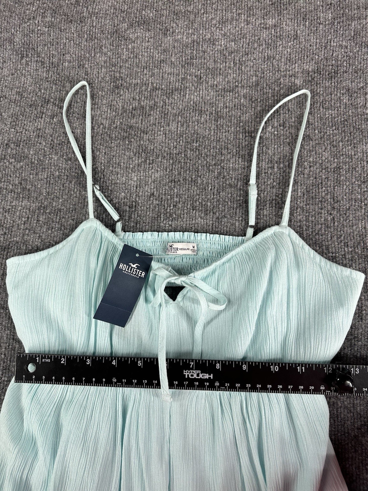 Hollister Womens M Turquoise Viscose Mini Romper Tie Front Smocked Coquette NWT