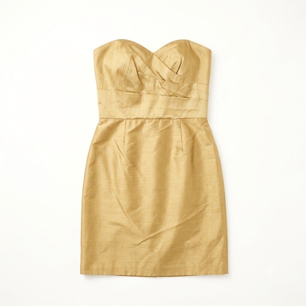 Siri Dupioni Pure Silk Ruched Cocktail Dress Gold Strapless Sweetheart Womens 6