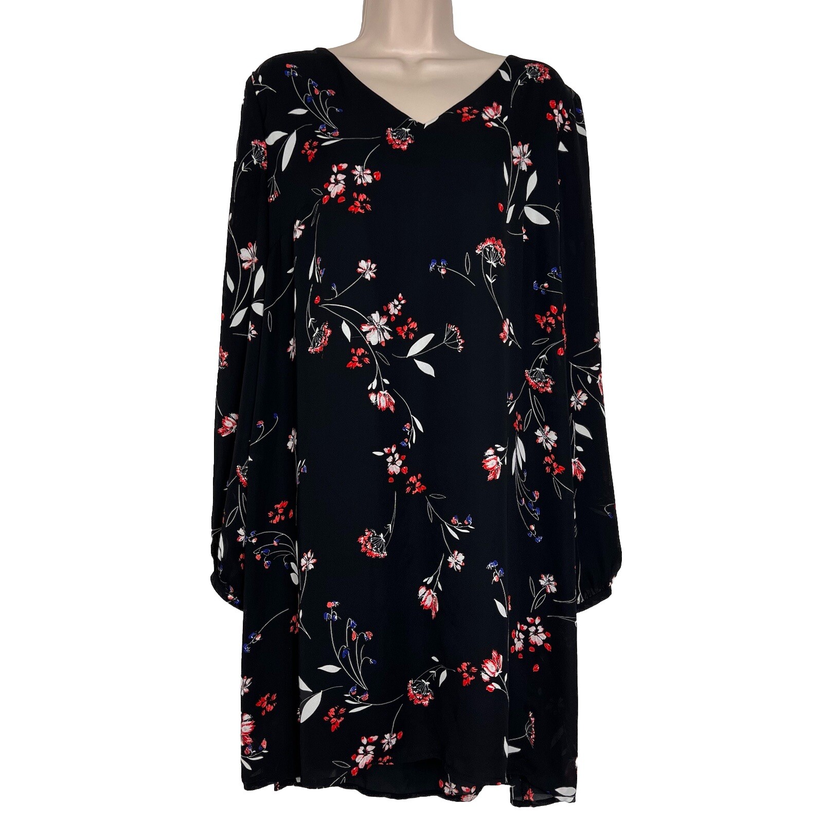 Worthington Dress Womens Large Long Slit Sleeve Above Knee Shift Floral Sundress
