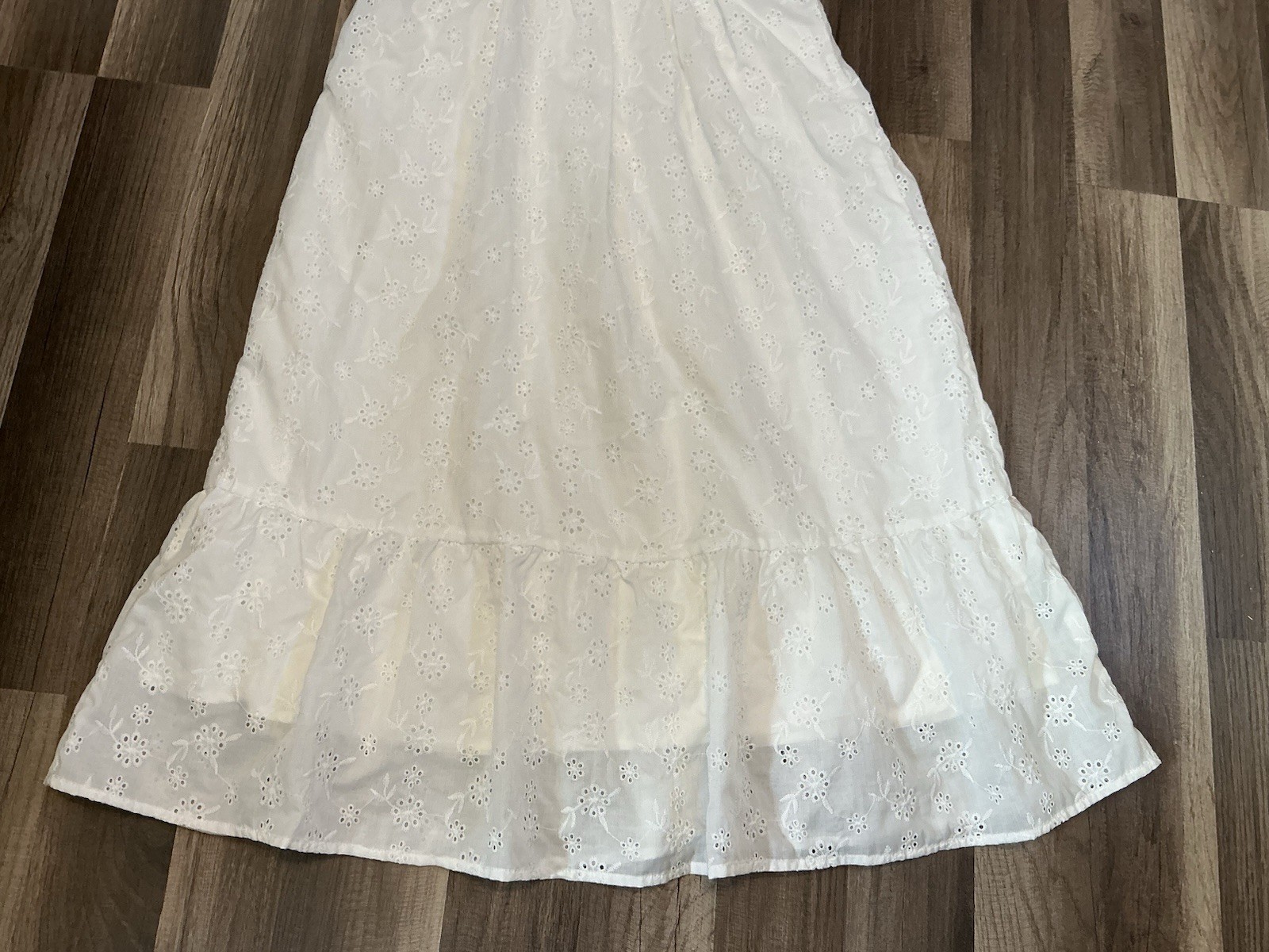White Eyelet Ruffle Midi Sundress Tie Strap Corset M6 Coquette Boho Cottagecore