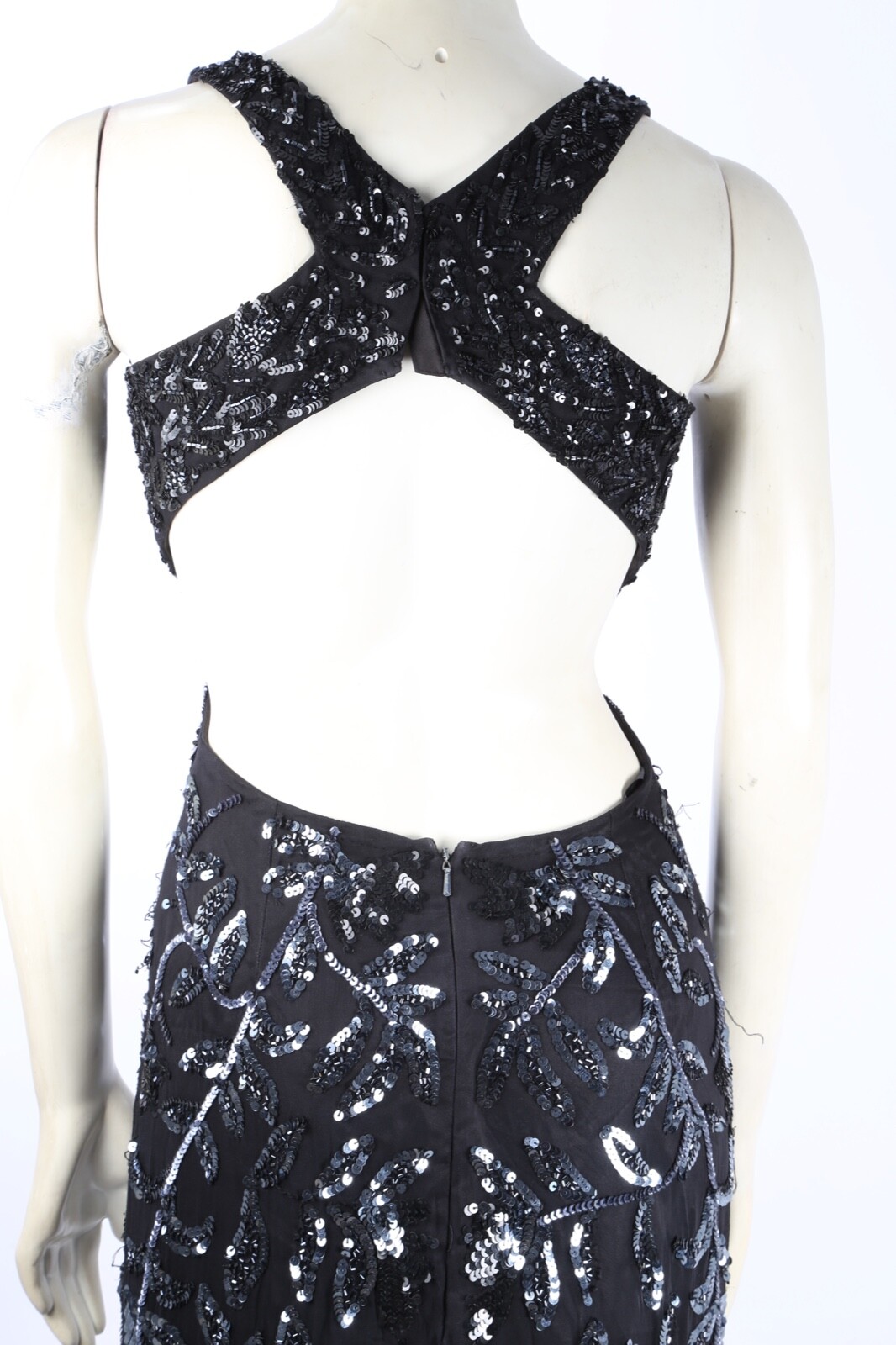 Cassandra Stone Black Silver Silk Beaded Embroidered Gown V Neck Dress Womens 0