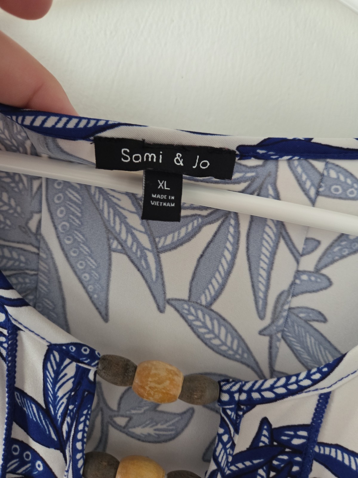 Womens Spring Summer Sami & JO Blue White Palm Leaf Dress Beautiful XL
