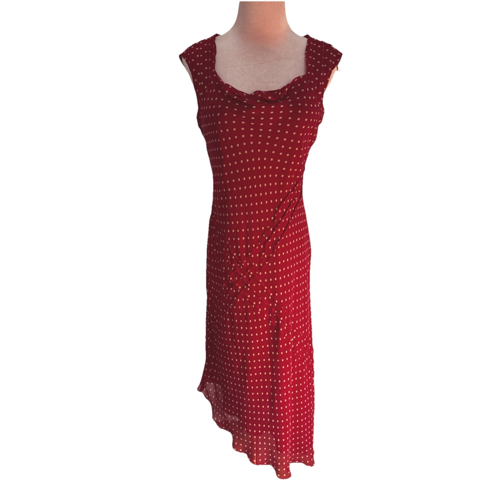 Y2K Adrianna Papell 100% Silk Polka Dot Ruffled Dress SZ 8 Fairy Mermaid Princes