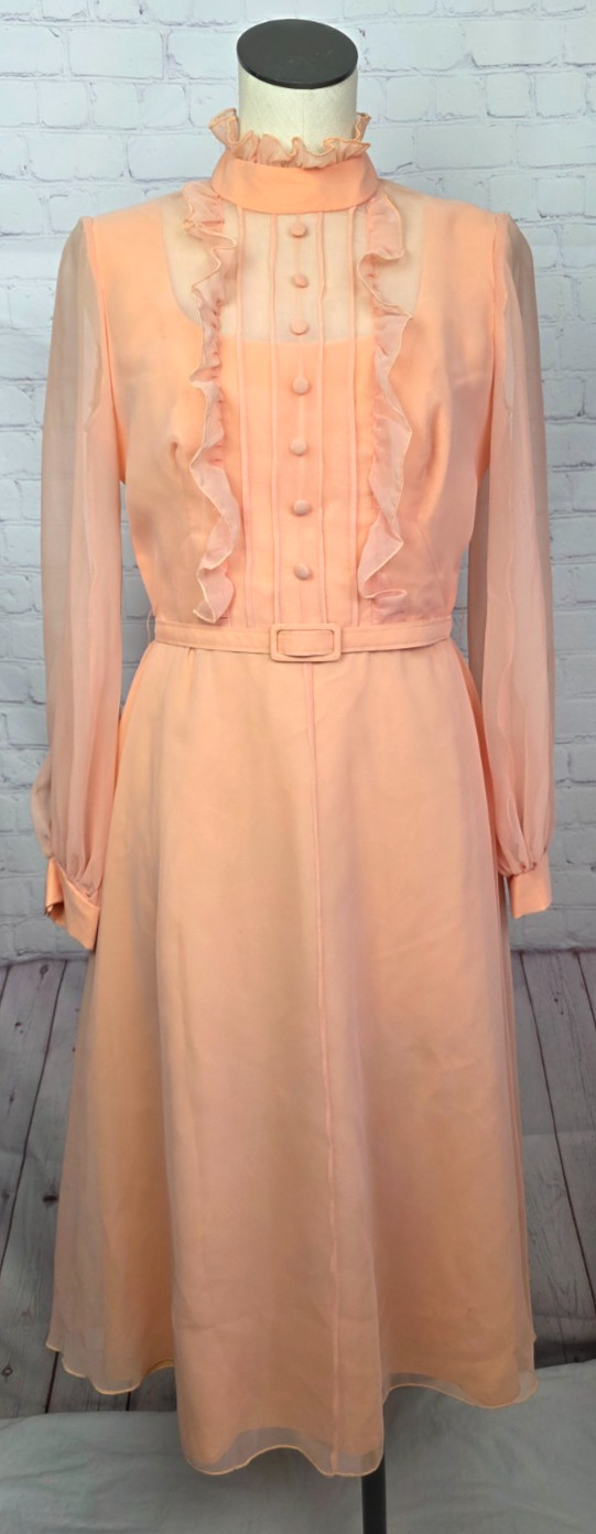 Vintage 60’s 70’s Kati by Laura Phillips Dress Chiffon Belt Wedding MOB Size 14