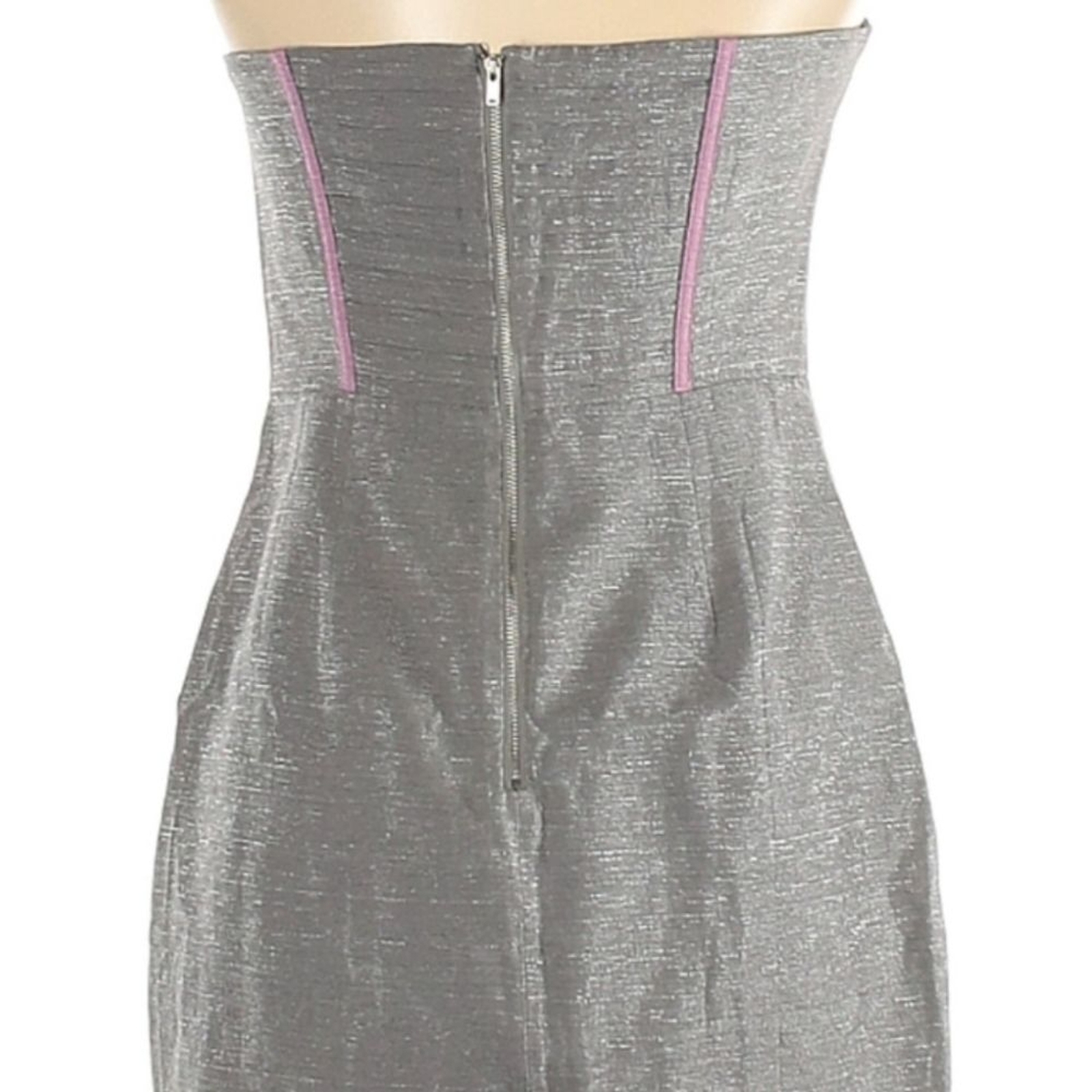 Isabel Lu Strapless Silk Cocktail Dress M Gray Silver Pink Sweetheart Neck Fairy