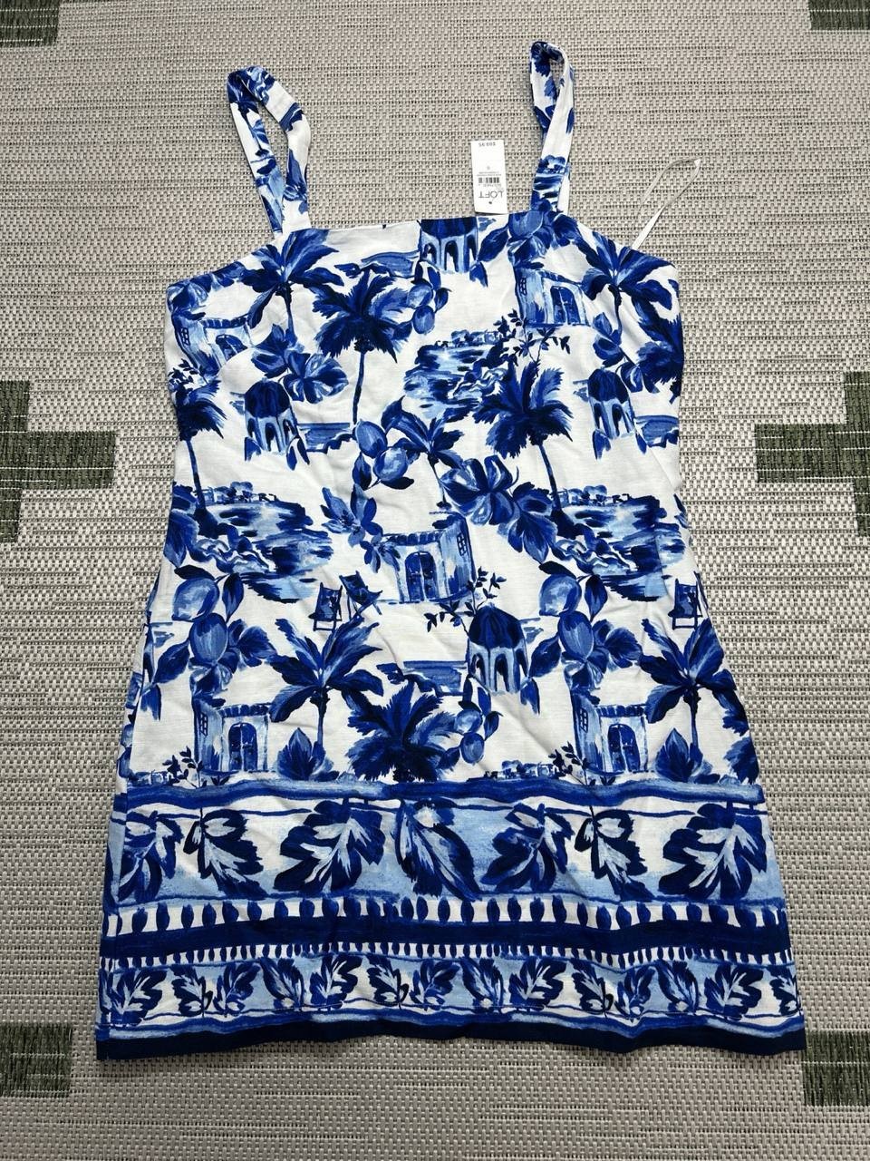 Loft Dress Womens 8 Blue White Floral Blouson New