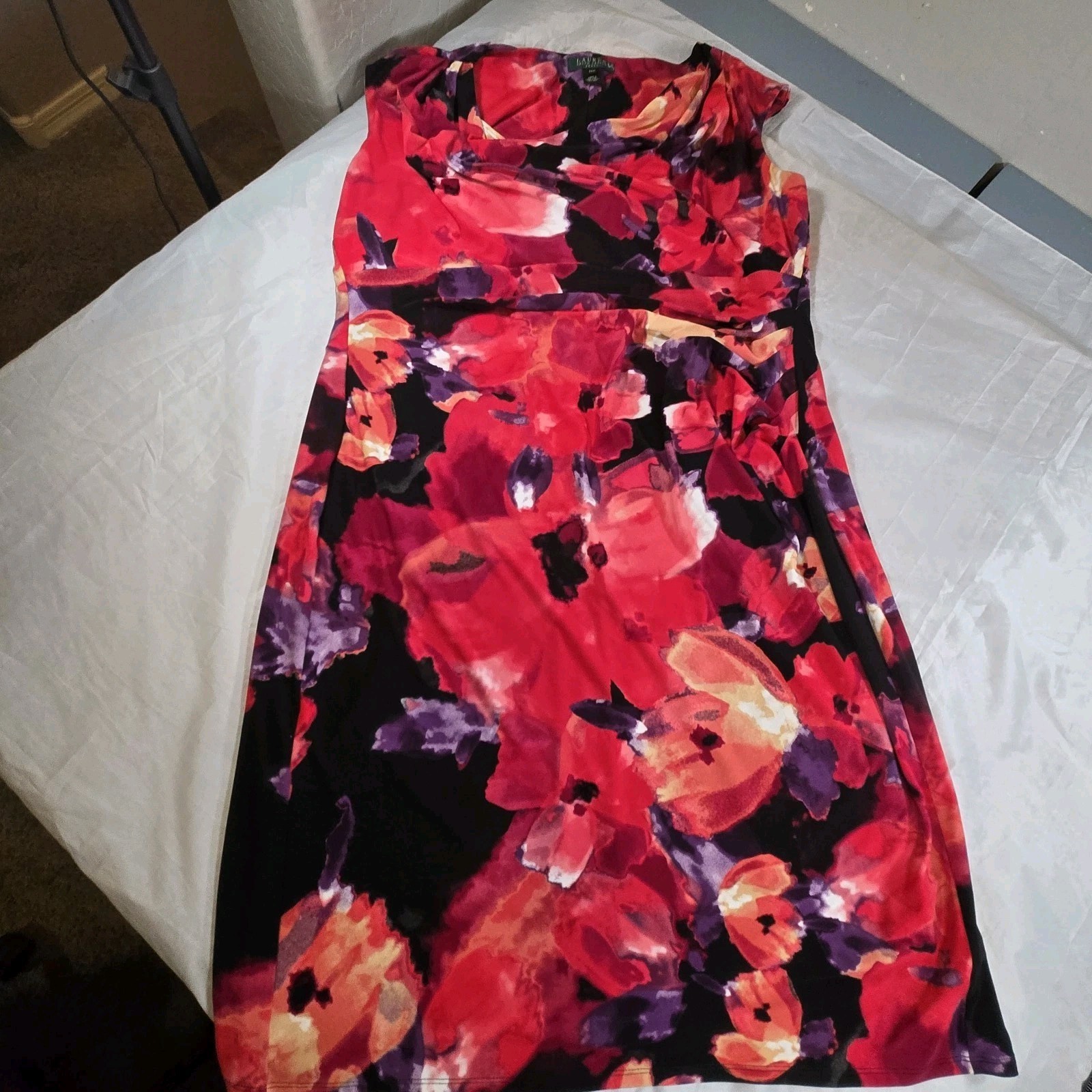 Lauren Ralph Lauren Dress Womens 20W Floral Sheath Cowl Neck Plus Size Midi