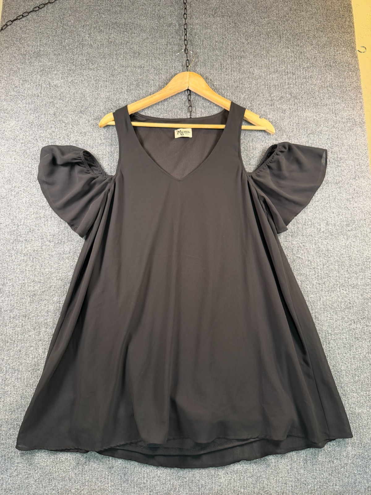 Show Me Your Mumu Black Birdie Ruffle Cold Shoulder Dress Sz Small Flowy V Neck