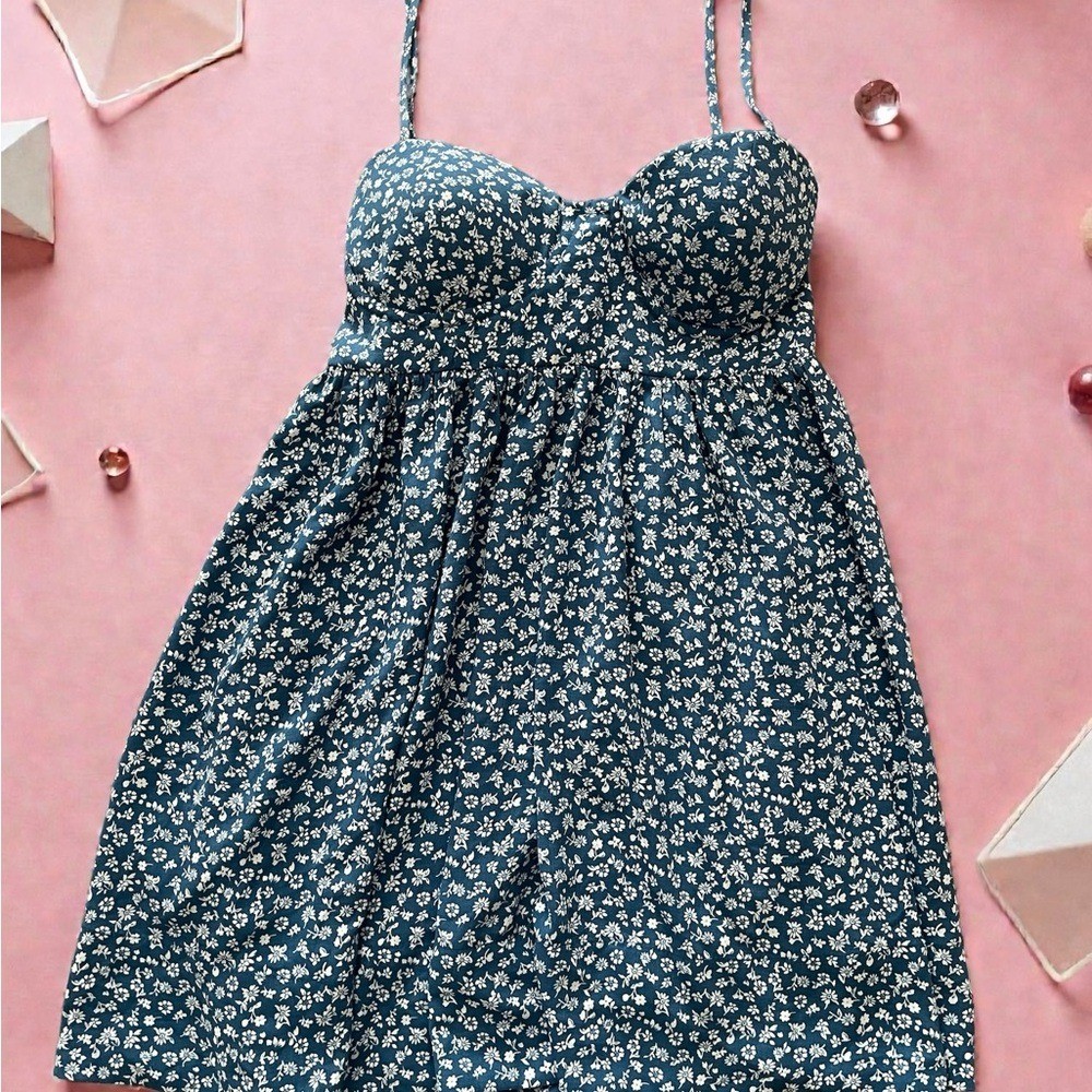 Altar’d State Blue Floral Mini Dress with Cups and Underwire