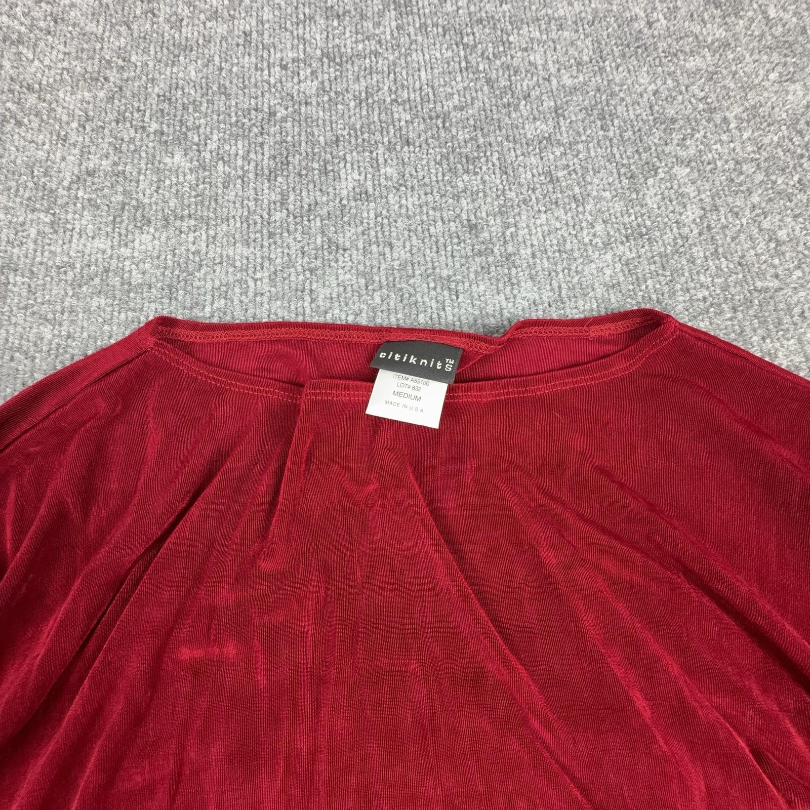 Citiknits Dress Womens Medium Red Velour Long Sleeve Shift Made USA Stretch