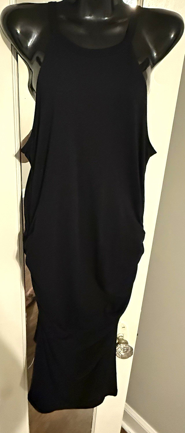 Michael Stars Black Ruched Stretch Midi/Maxi Dress XL Sleeveless