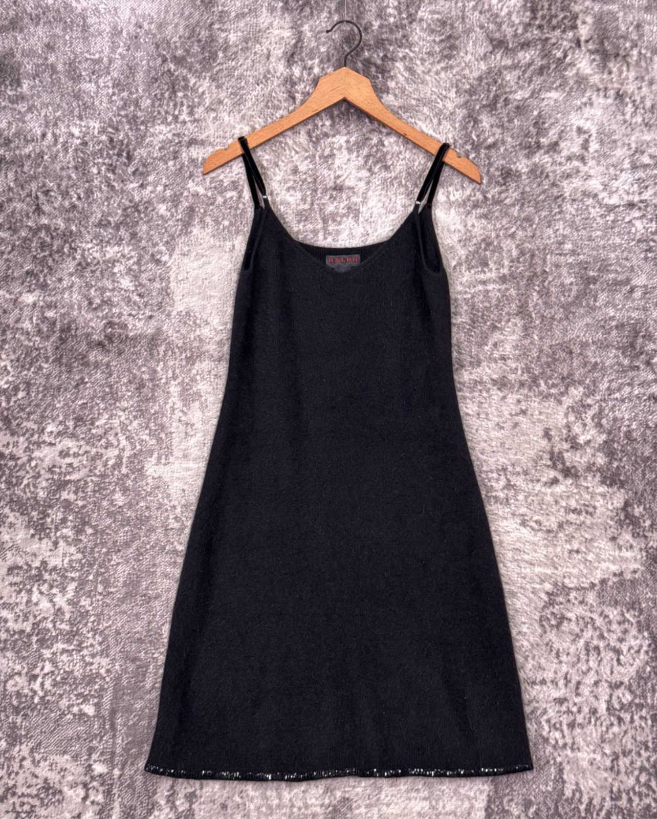 Vintage Ralph Lauren Angora Rabbit Dress Large Womens Y2K Black Slip