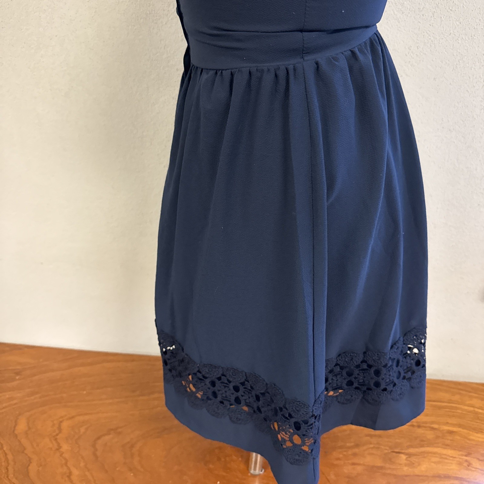 Francescas Dina Be Dress Navy Blue Lace Polyester Nylon Buttons Small Sleeveless